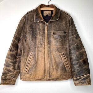 Vintage Worn Leather Bomber Jacket Brown Faded Distressed Oversized Boxy Coat